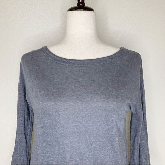 Adrienne Vittadini 100% Linen Scoop Neck Gray Top, Sz Small - Picture 3 of 12